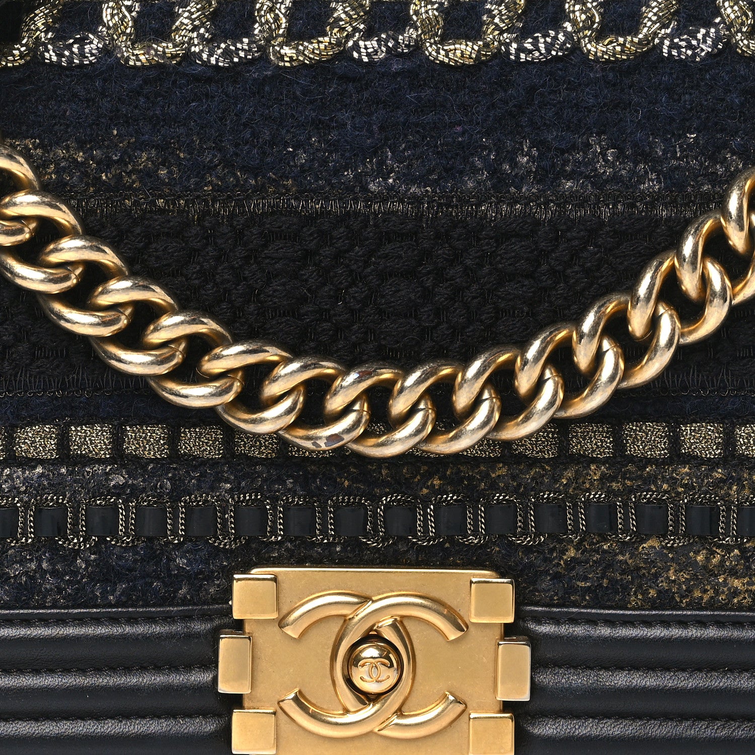 Chanel Lambskin Tweed Braided Medium Boy Flap Black 8 of 10