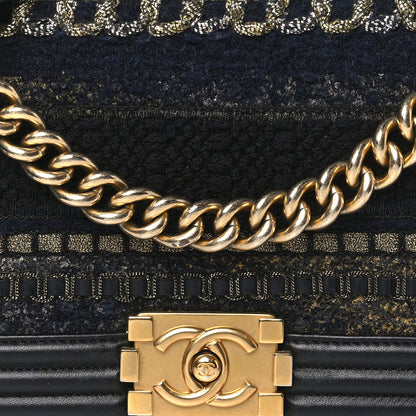 Chanel Lambskin Tweed Braided Medium Boy Flap Black 8 of 10