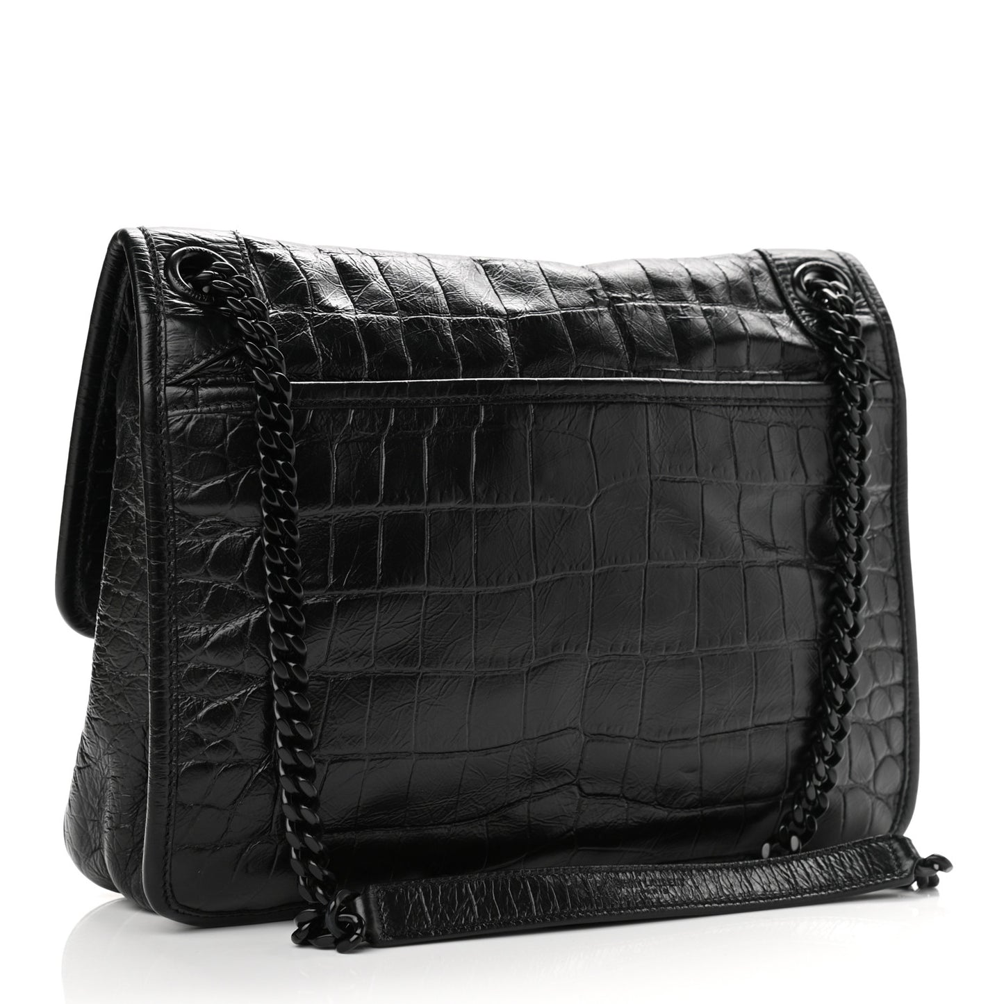 Crocodile Embossed Lambskin Monogram Medium Niki Chain Satchel Black