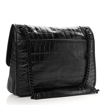 Saint Laurent Crocodile Embossed Lambskin Monogram Medium Niki Chain Satchel Black 3 of 12
