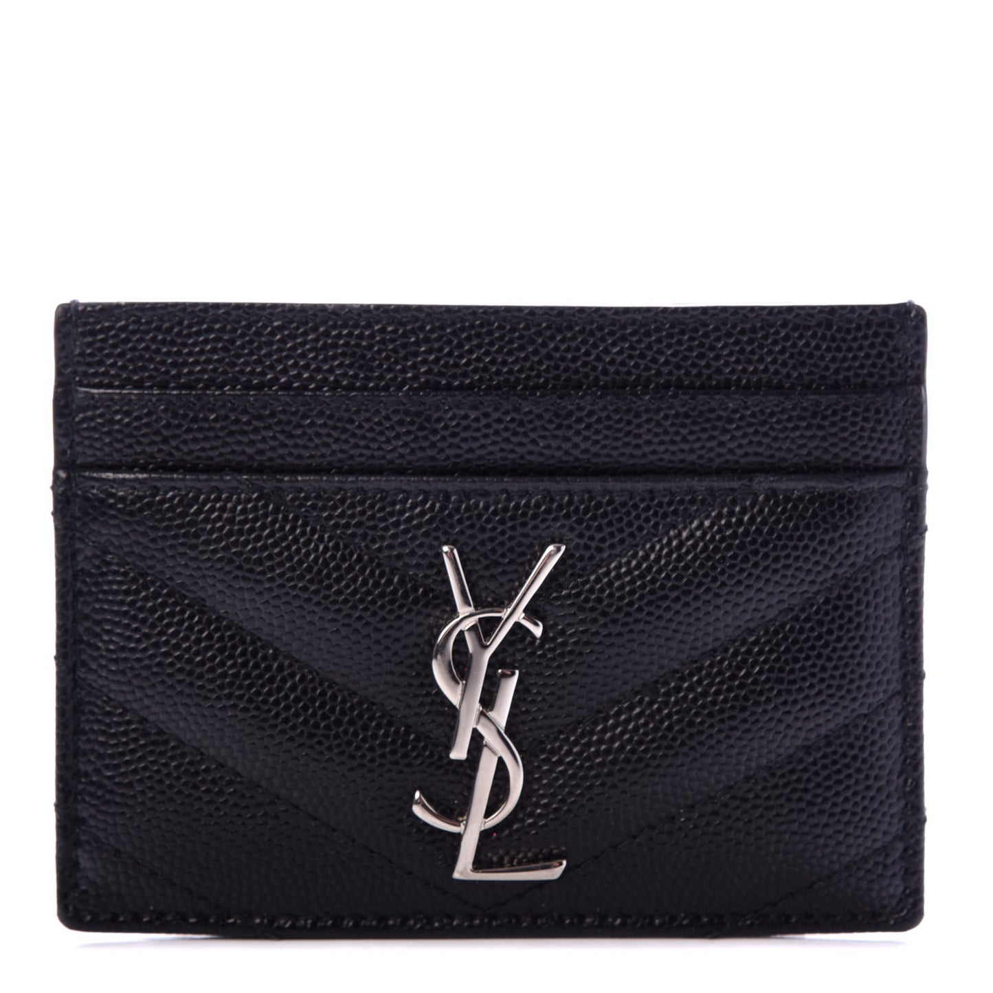 Grain De Poudre Matelasse Chevron Monogram Credit Card Case Black