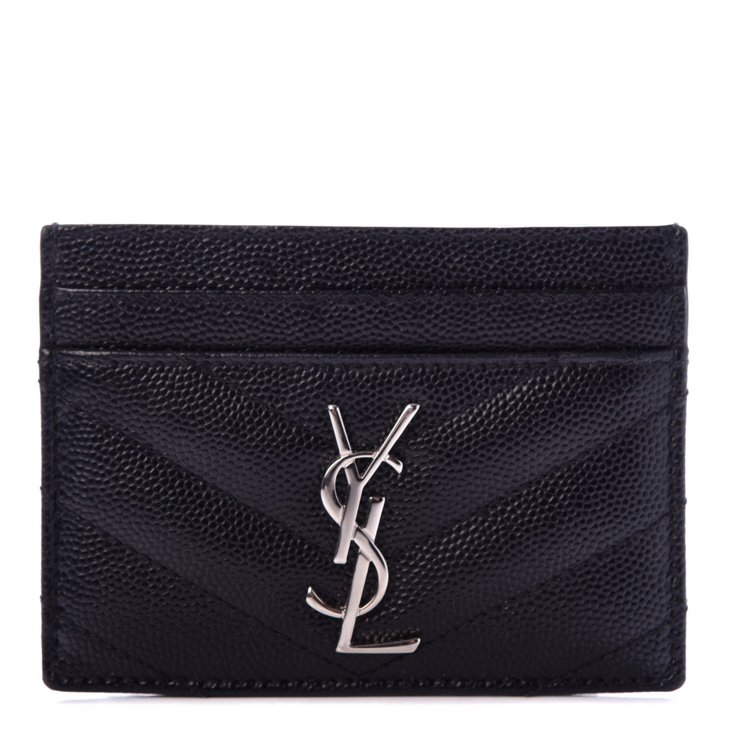 Saint Laurent Grain De Poudre Matelasse Chevron Monogram Credit Card Case Black 1 of 8