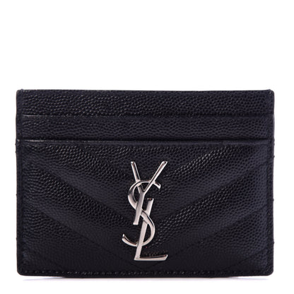 Saint Laurent Grain De Poudre Matelasse Chevron Monogram Credit Card Case Black 1 of 8