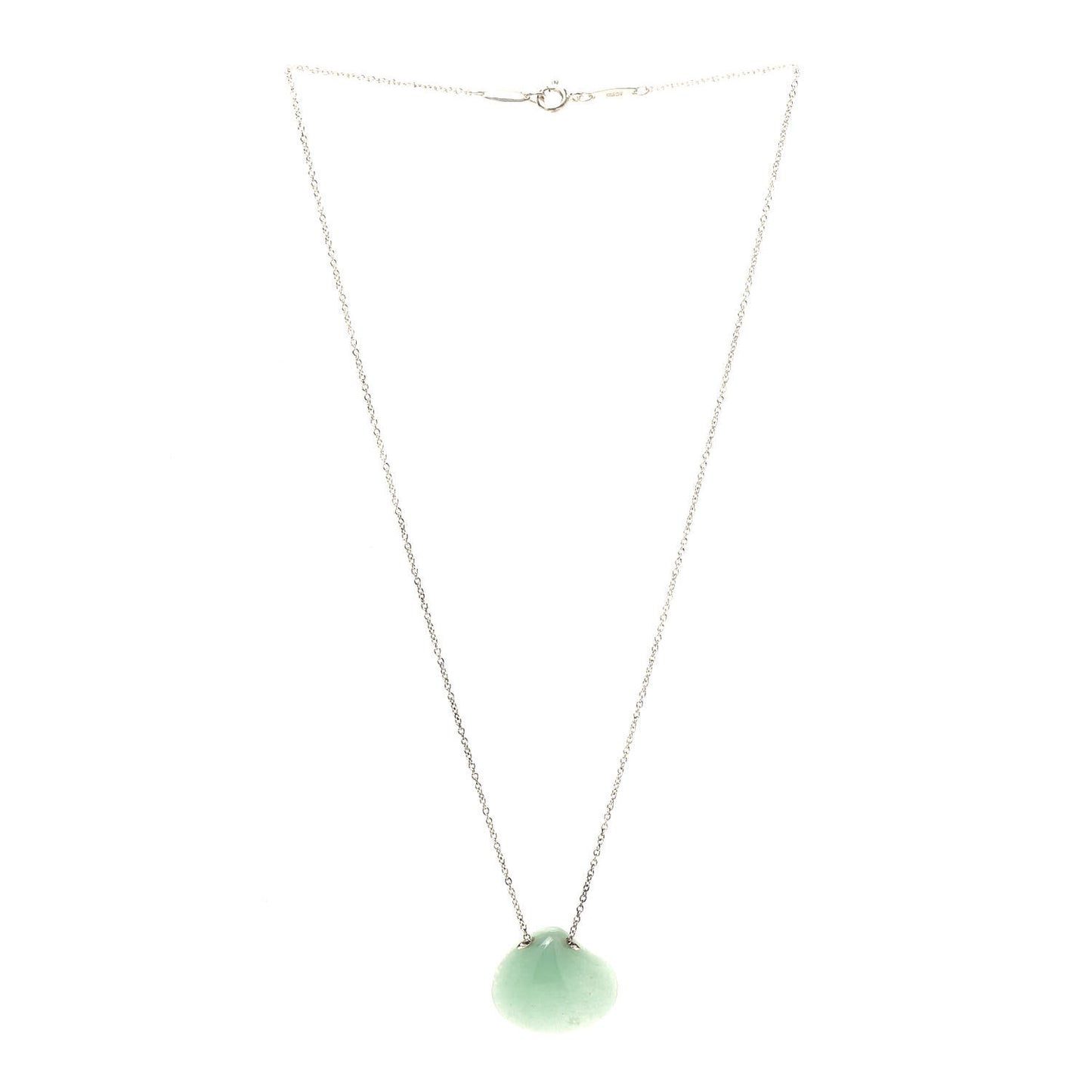 Sterling Silver Green Aventurine Elsa Peretti Cat Island Isle Shell Pendant Necklace