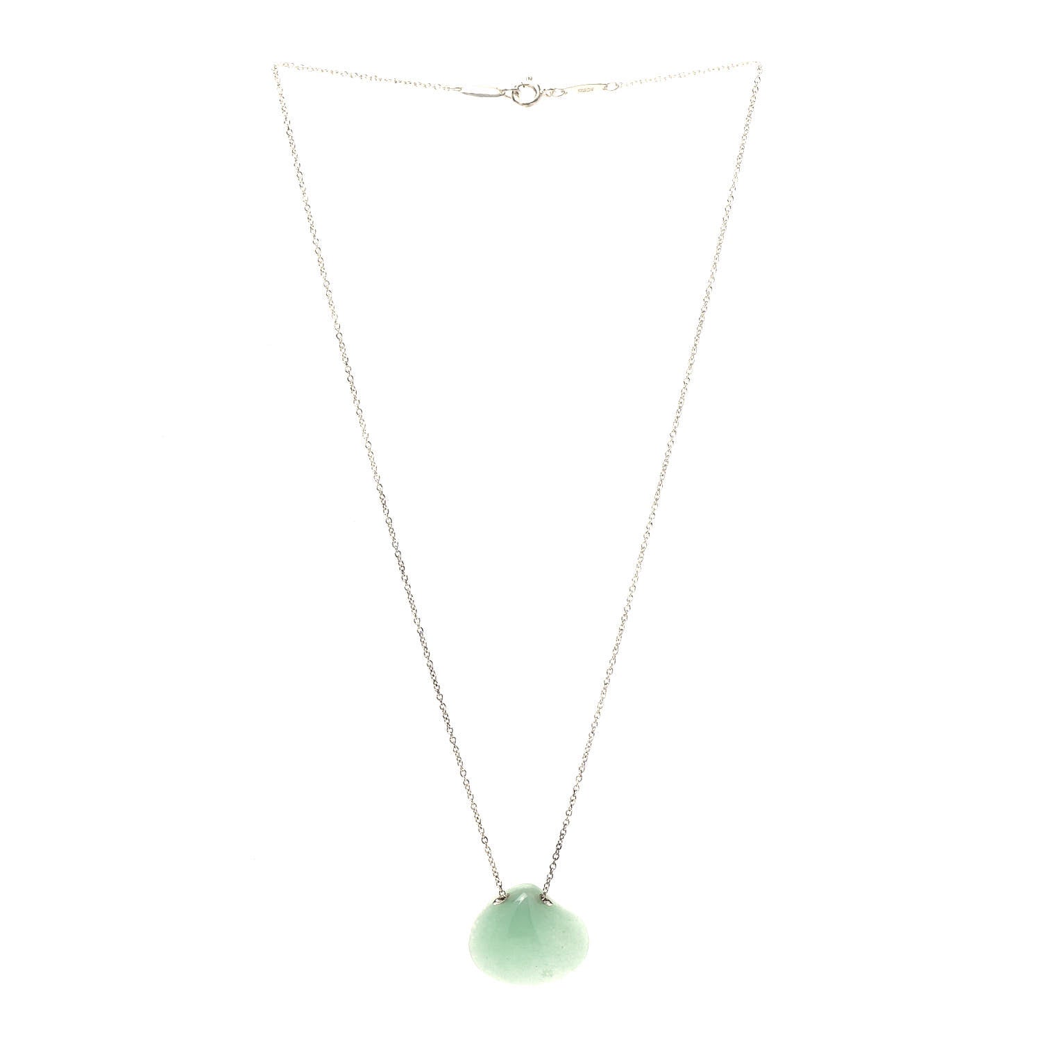 Tiffany Sterling Silver Green Aventurine Elsa Peretti Cat Island Isle Shell Pendant Necklace 3 of 6