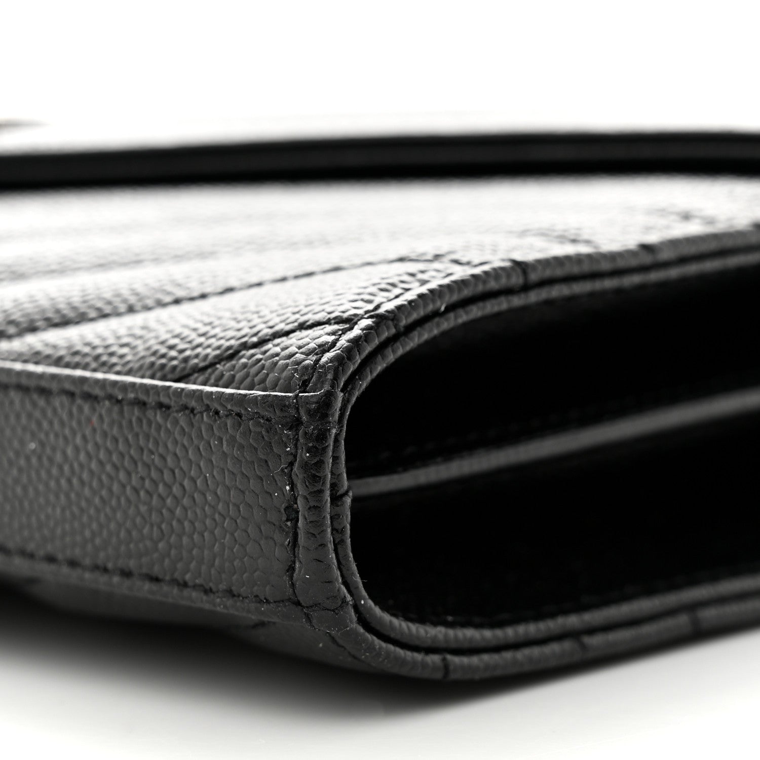 Saint Laurent Grain De Poudre Matelasse Chevron Monogram Chain Wallet Black 10 of 11