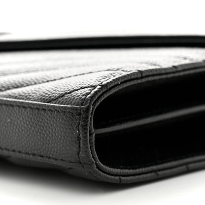 Saint Laurent Grain De Poudre Matelasse Chevron Monogram Chain Wallet Black 10 of 11
