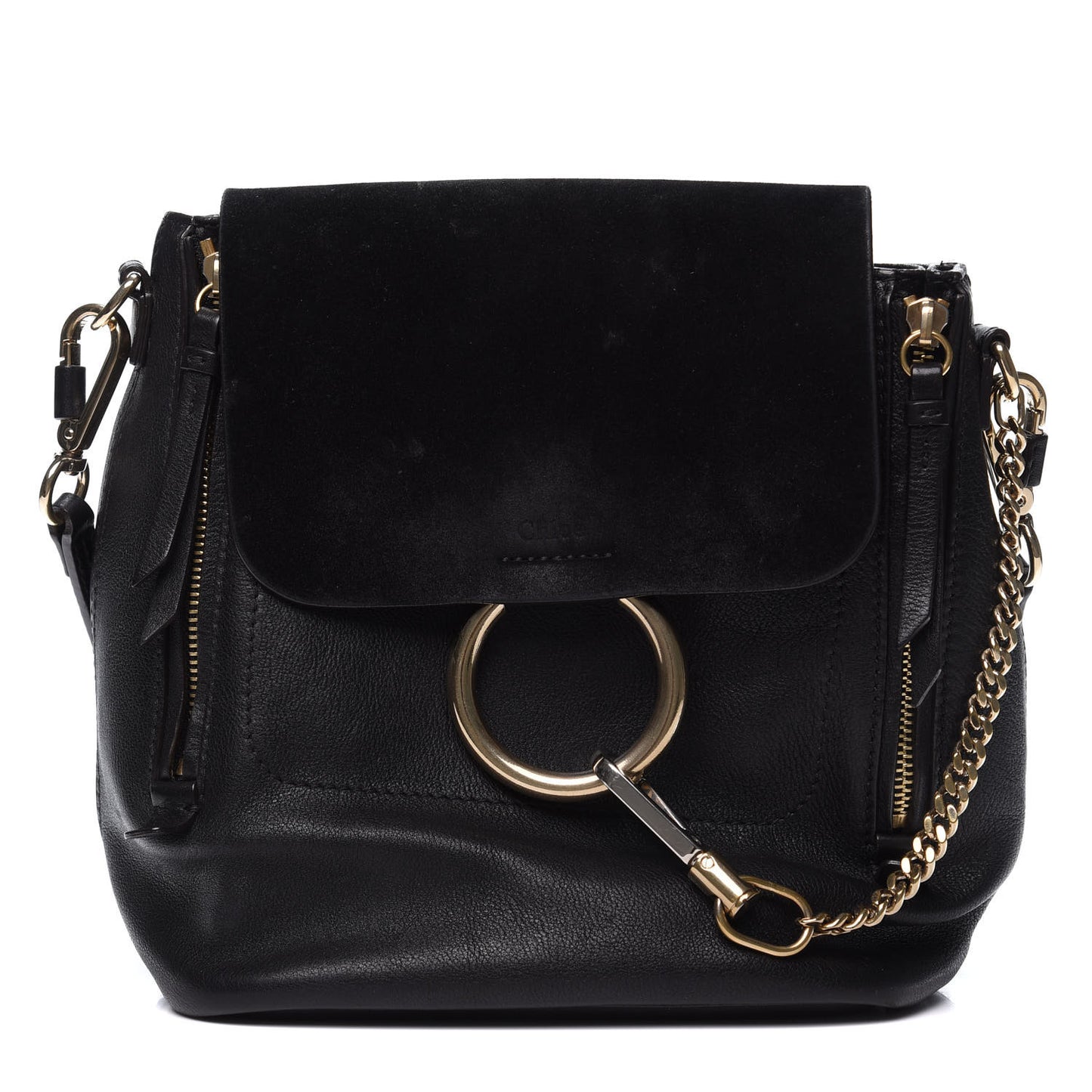Suede Calfskin Small Faye Backpack Black