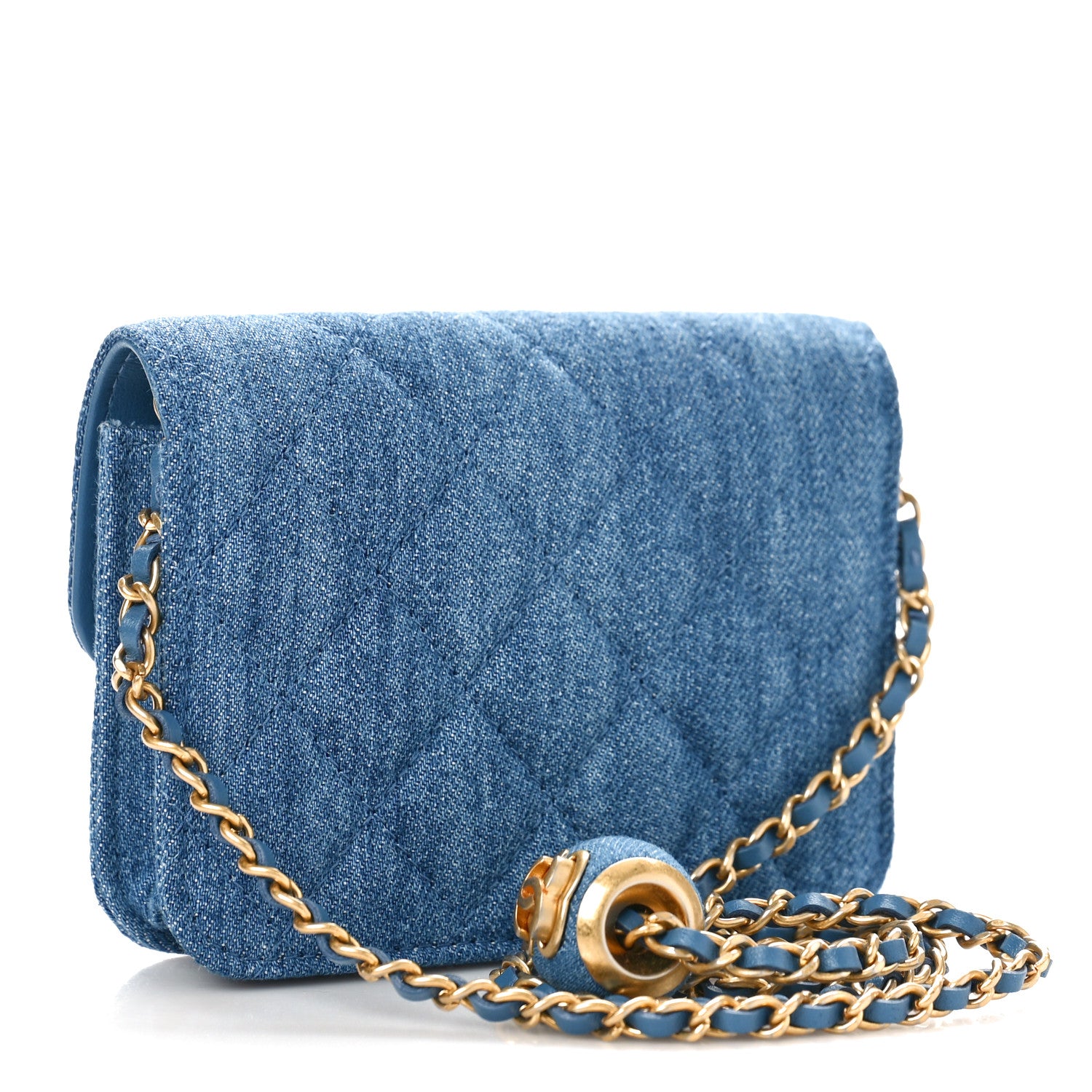 Chanel Denim Quilted CC Pearl Crush Clutch With Chain Blue 3 of 10