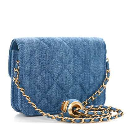 Chanel Denim Quilted CC Pearl Crush Clutch With Chain Blue 3 of 10