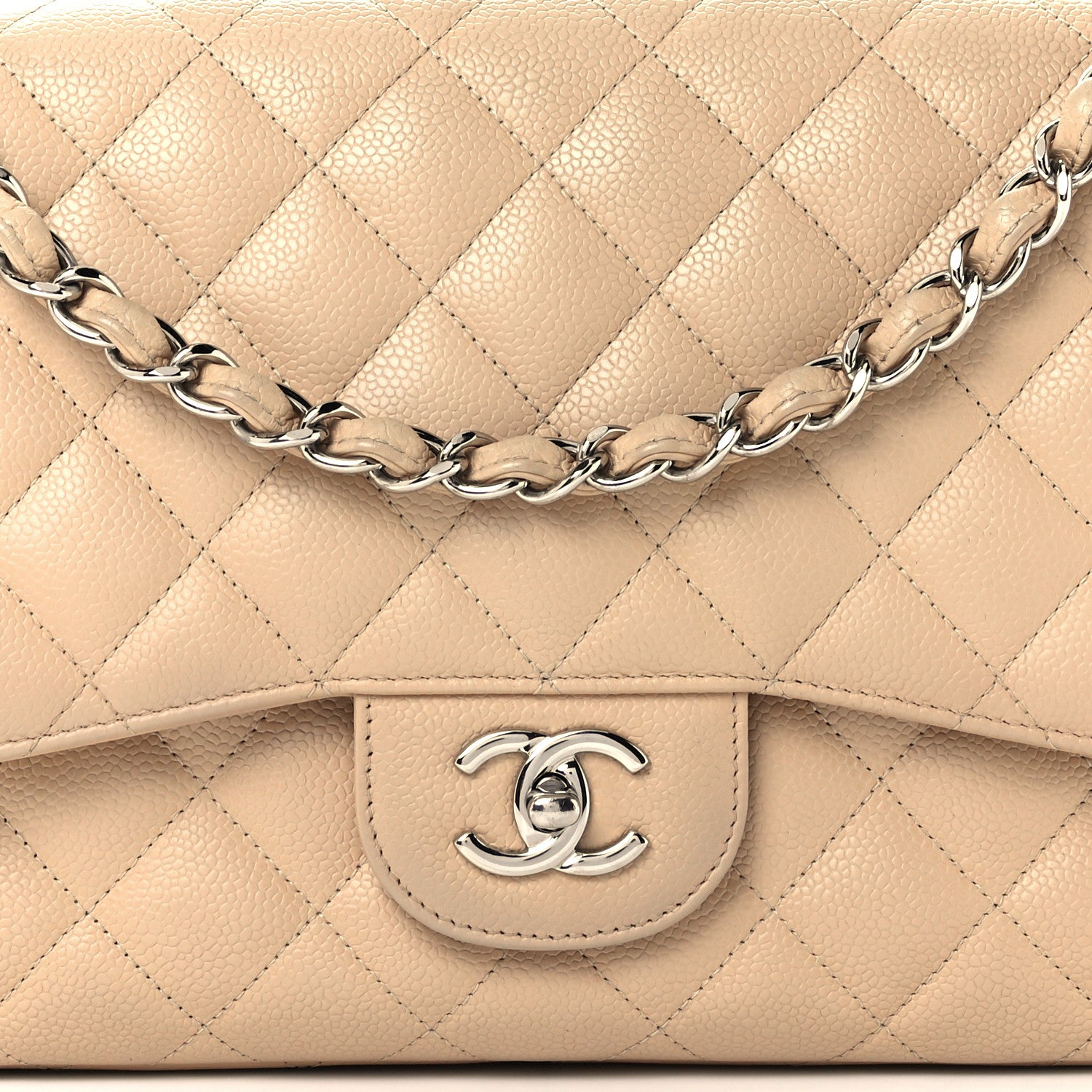 Chanel Caviar Quilted Jumbo Double Flap Light Beige 8 of 13