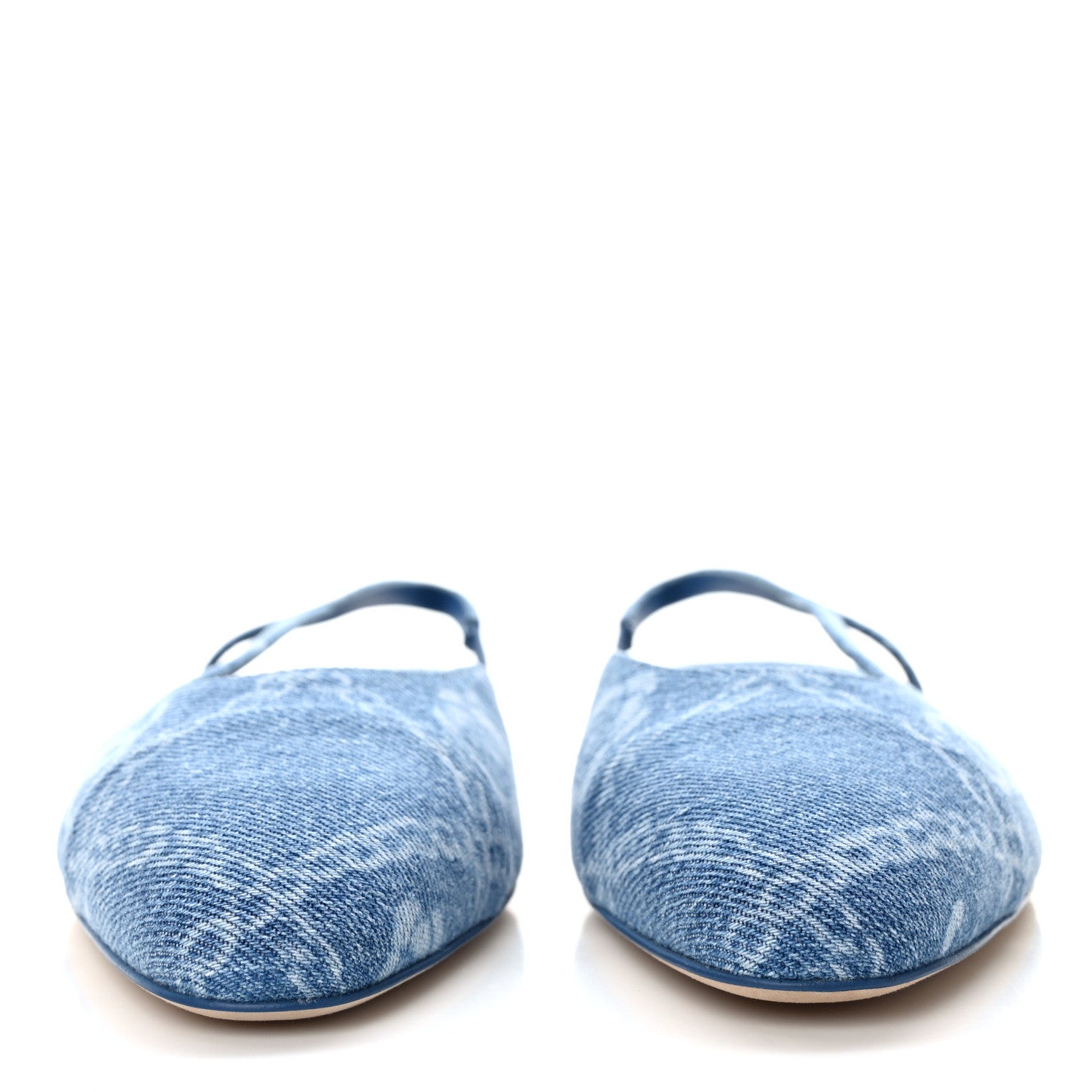 Chanel Denim Printed Denim Mood Cap Toe CC Slingback Flats 39.5 Light Blue Multicolor 2 of 9