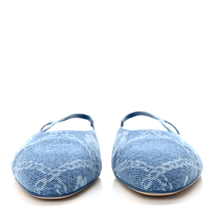 Chanel Denim Printed Denim Mood Cap Toe CC Slingback Flats 39.5 Light Blue Multicolor 2 of 9