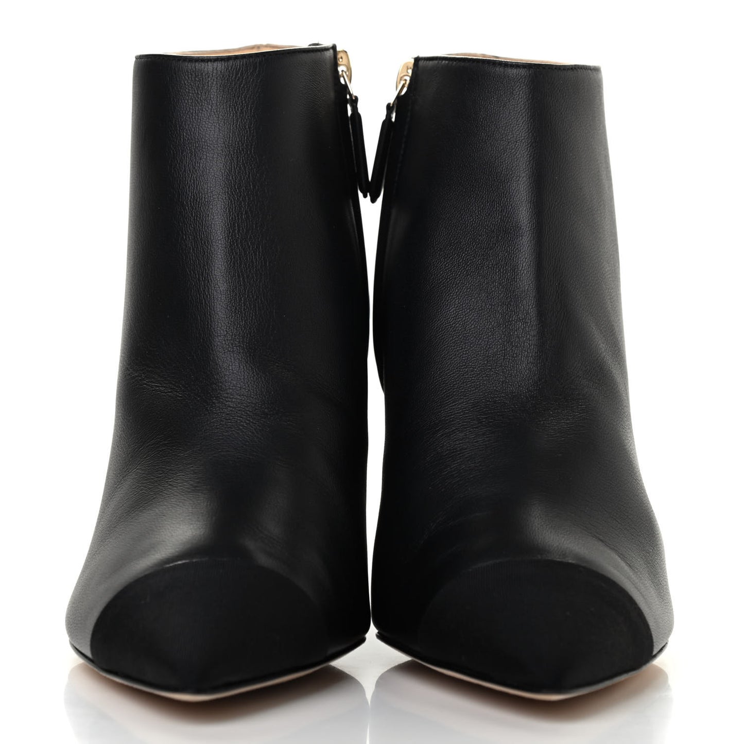 Lambskin Grosgrain Cap Toe Short Ankle Boots 40.5 Black