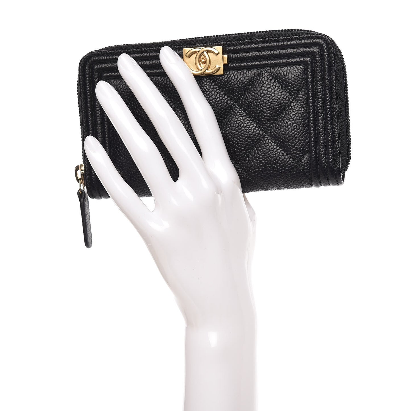 Caviar Quilted Small Boy Zip Around Wallet Black