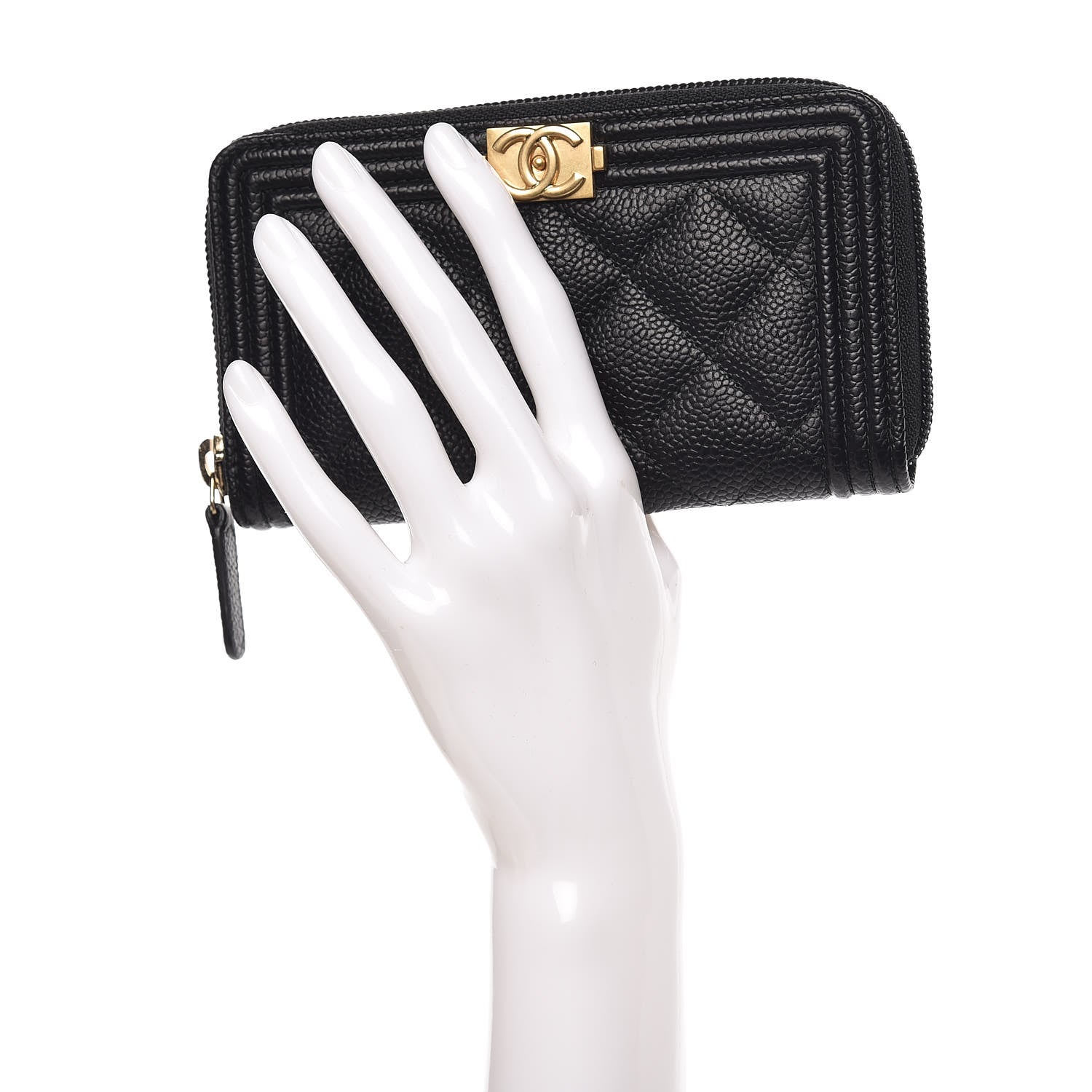 Chanel Caviar Quilted Small Boy Zip Around Wallet Black 2 of 9