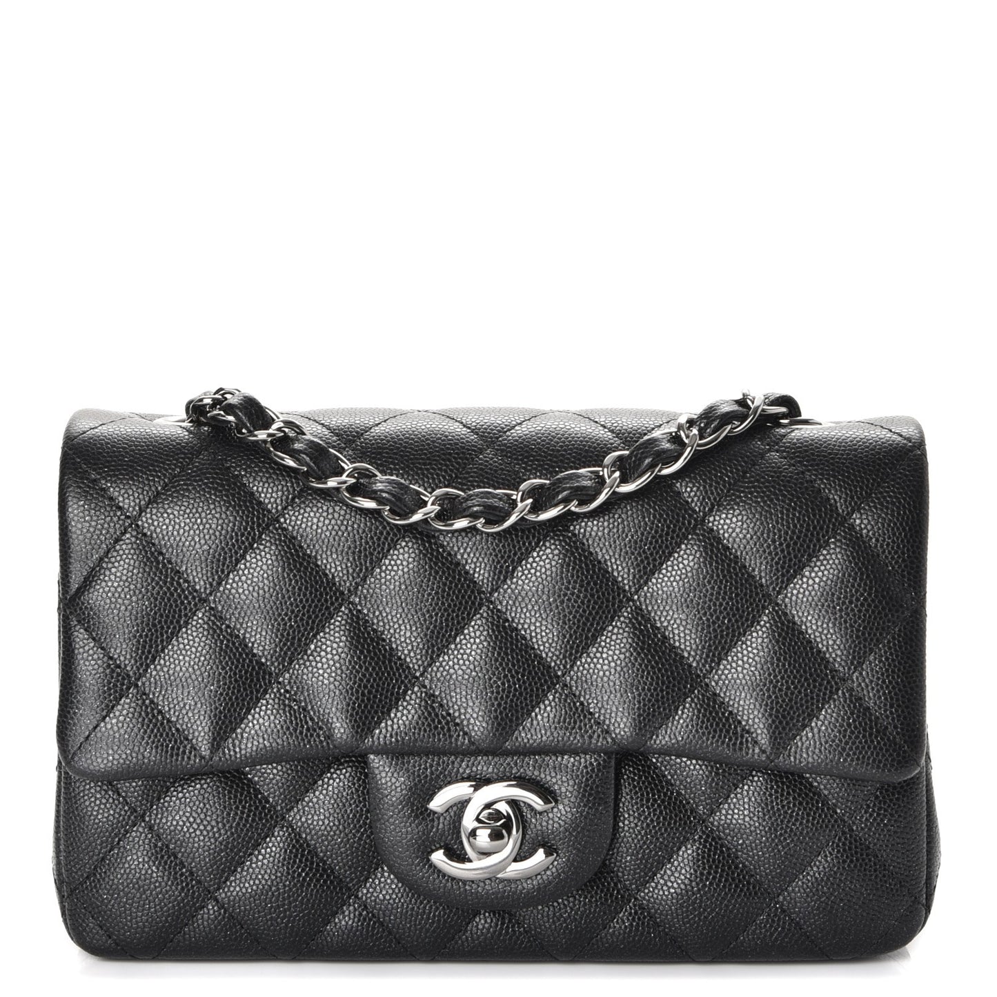 Iridescent Caviar Quilted Mini Rectangular Flap Black