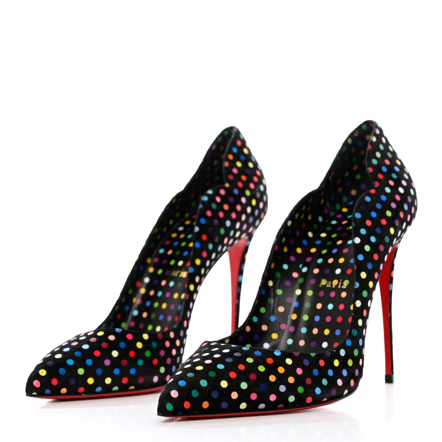 Christian Louboutin Suede Polka Dot Hot Chick 100 Pumps 41 Black Multicolor 3 of 9