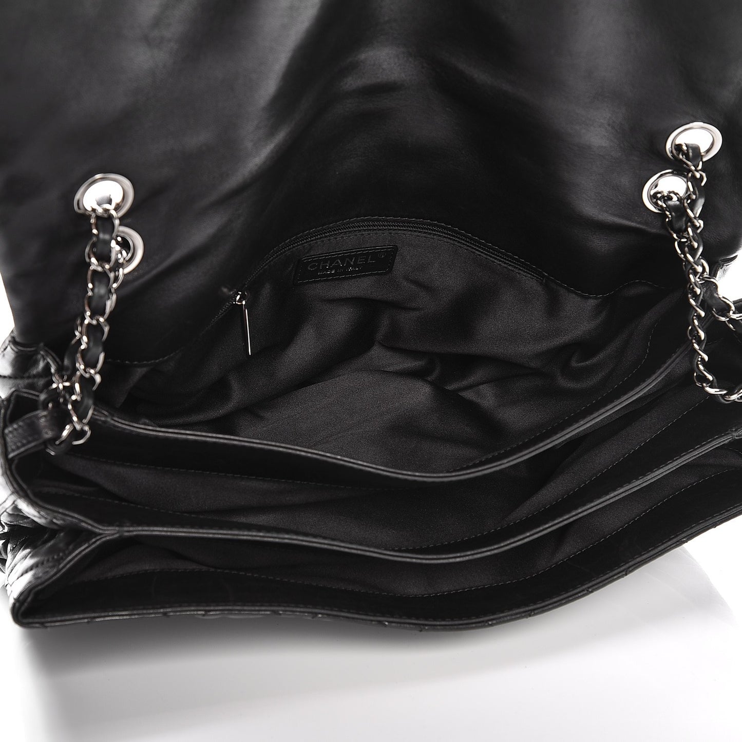 Lambskin Quilted Maxi 3 Flap Black