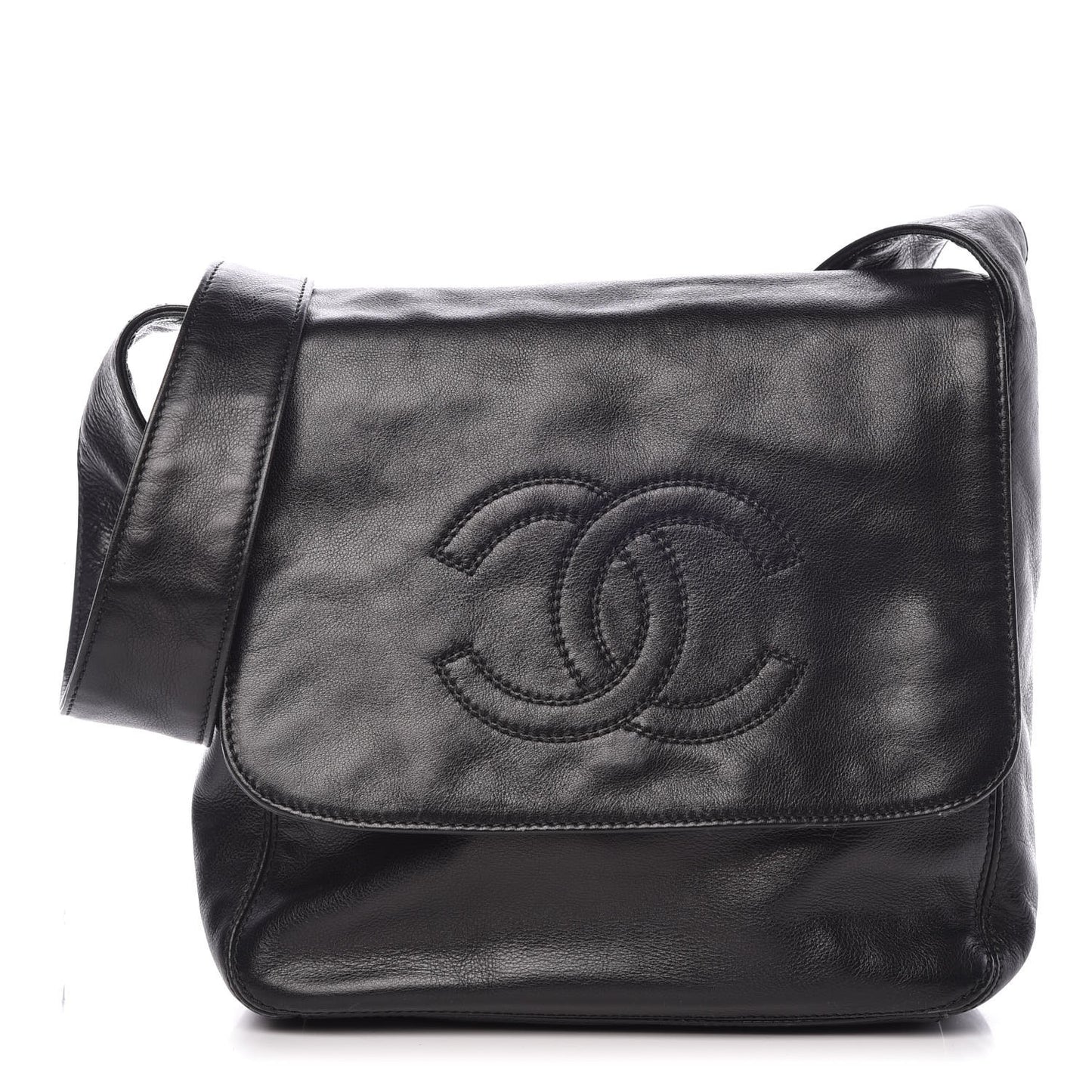 Calfskin CC Flap Shoulder Bag Black