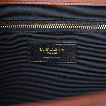 Saint Laurent Smooth Calfskin Matelasse Chevron Large Monogram Satchel Tan 6 of 10