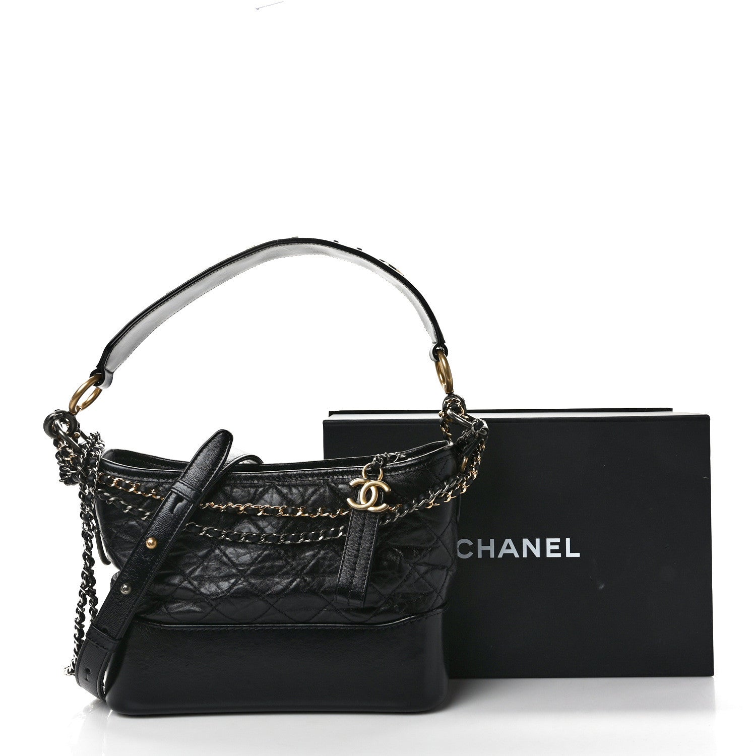 Chanel Aged Calfskin Quilted Medium Gabrielle Logo Hobo Black 11 of 11