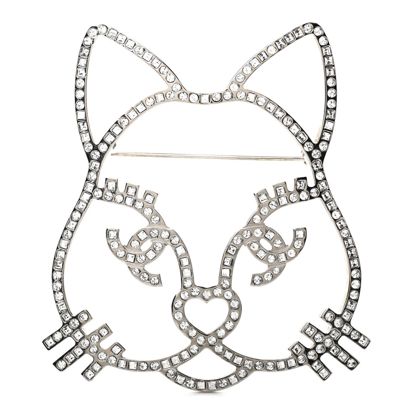 Strass Crystal Emoji Choupette Cat Brooch Silver