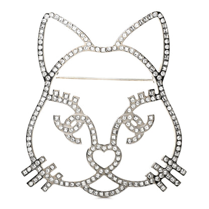 Chanel Strass Crystal Emoji Choupette Cat Brooch Silver 1 of 4