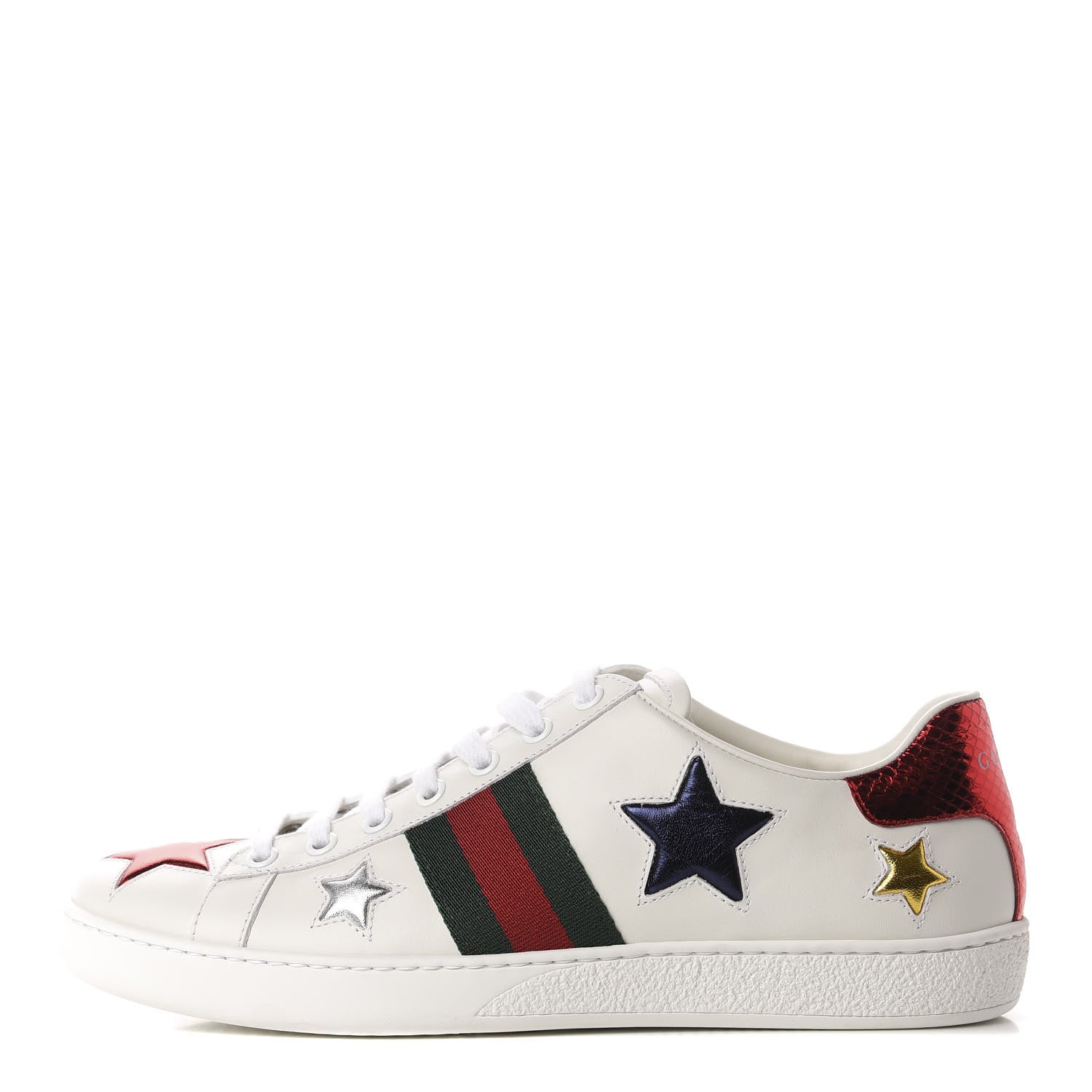 Gucci Calfskin Ayers Web Star Embroidered Womens Ace Sneakers 38.5 White Multi 1 of 10