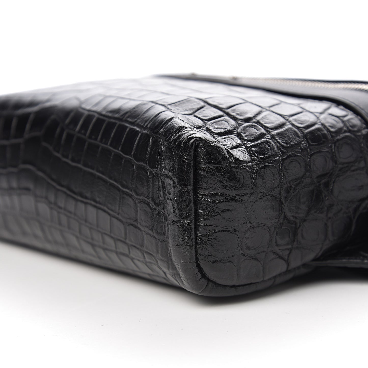 Calfskin Crocodile Embossed City Belt Bag Black