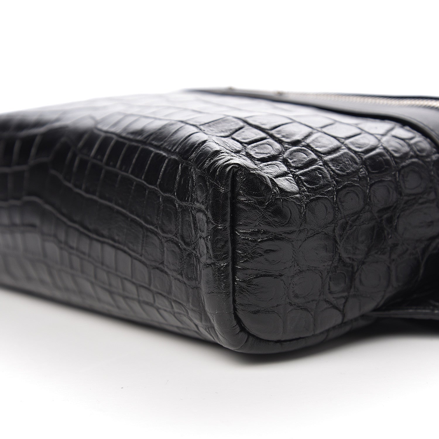 Saint Laurent Calfskin Crocodile Embossed City Belt Bag Black 7 of 8
