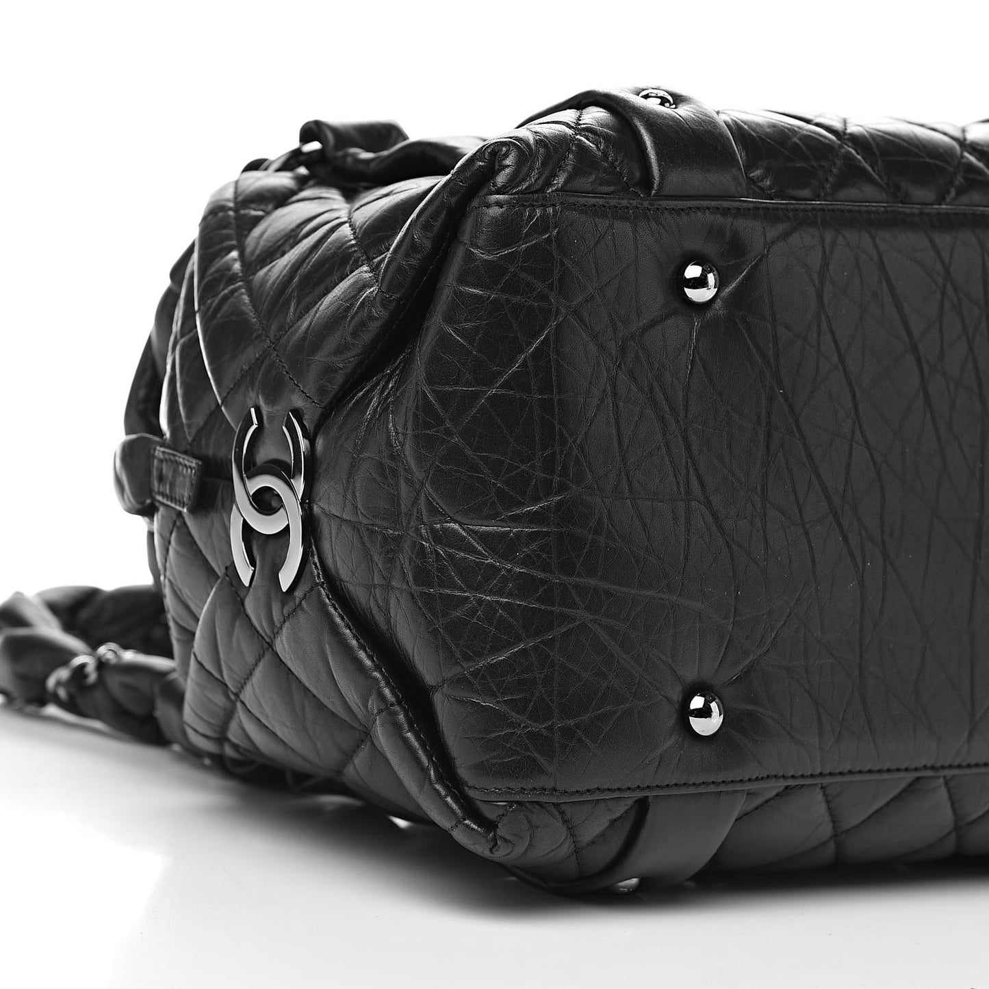 Distressed Lambskin Small Lady Braid Tote Black