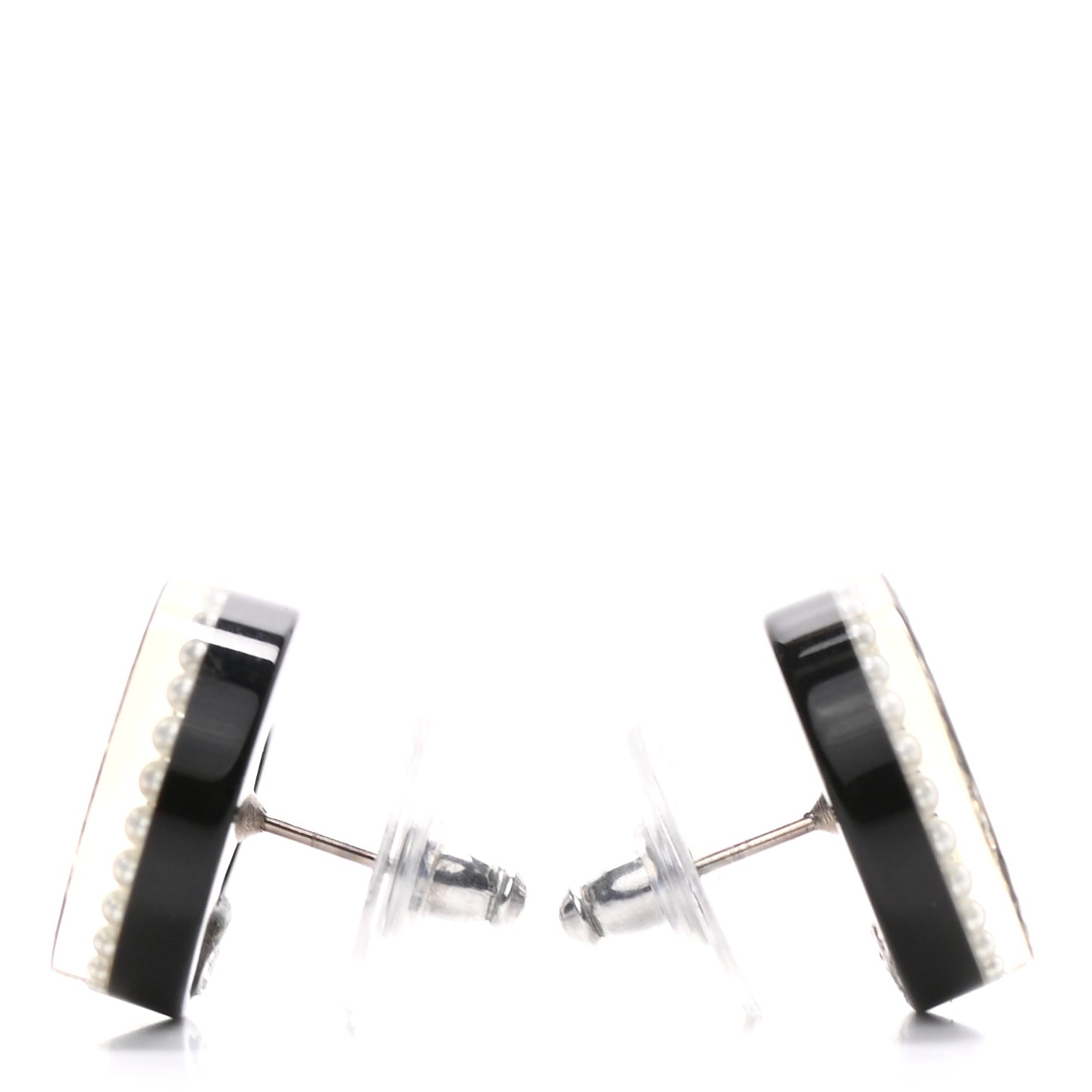 Resin Crystal CC Earrings Black