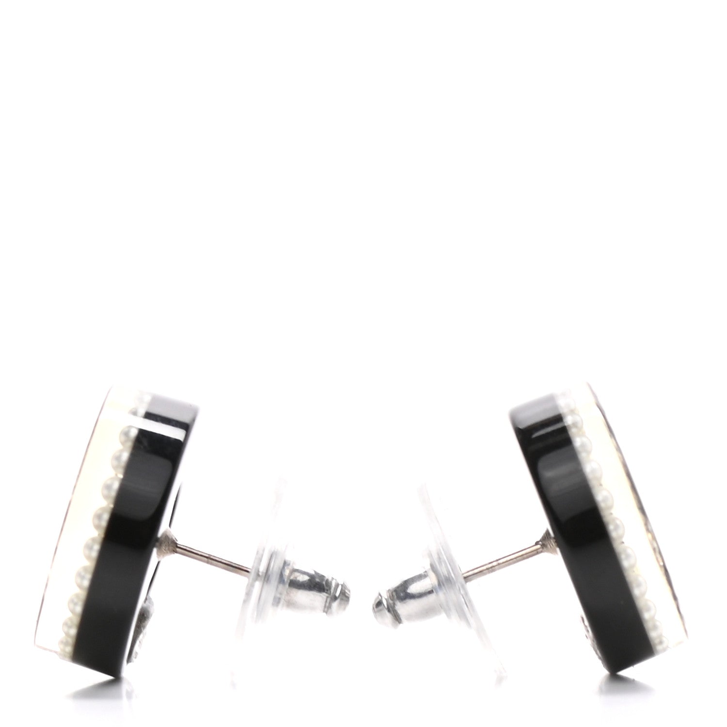 Chanel Resin Crystal CC Earrings Black 3 of 5