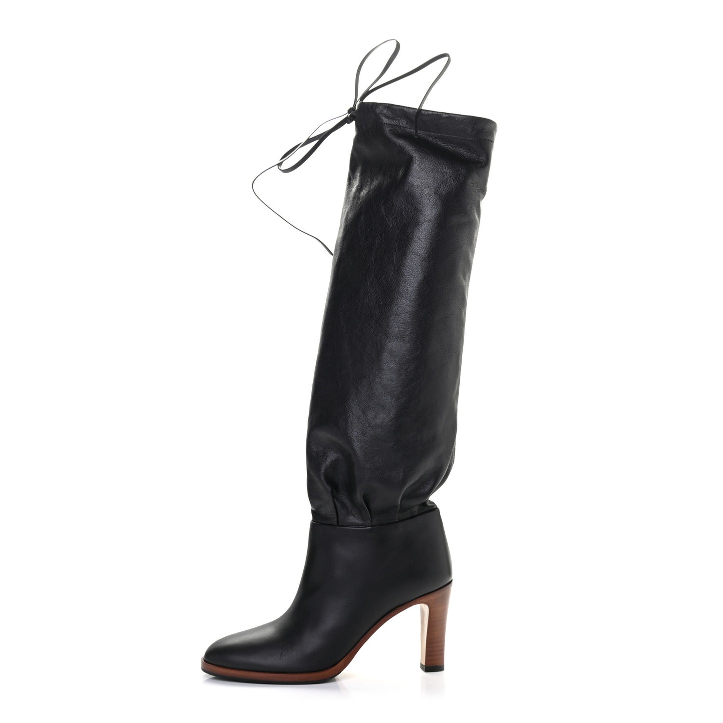 Deauville Calfskin Cinched Knee High Boots 35.5 Black