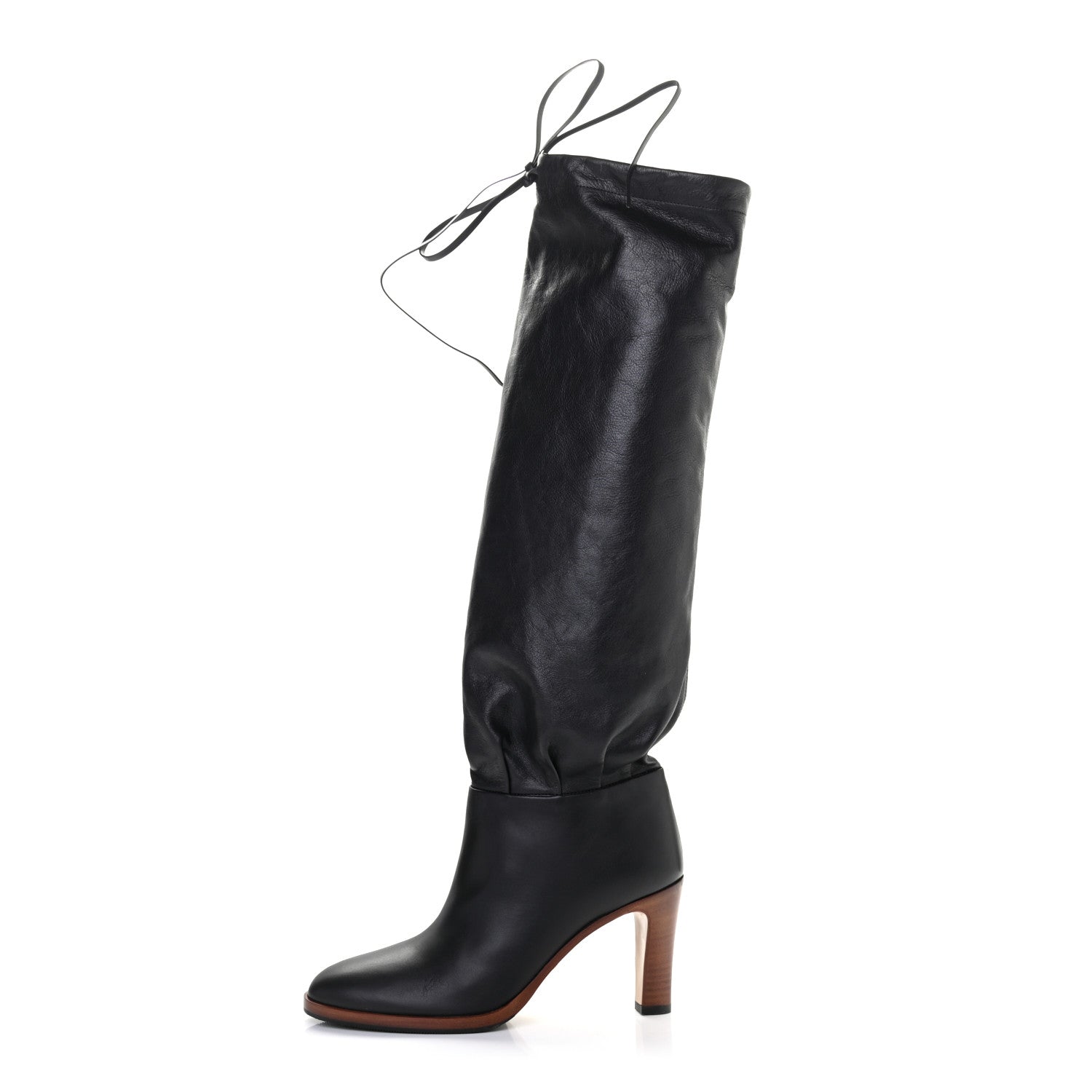 Gucci Deauville Calfskin Cinched Knee High Boots 35.5 Black 1 of 7