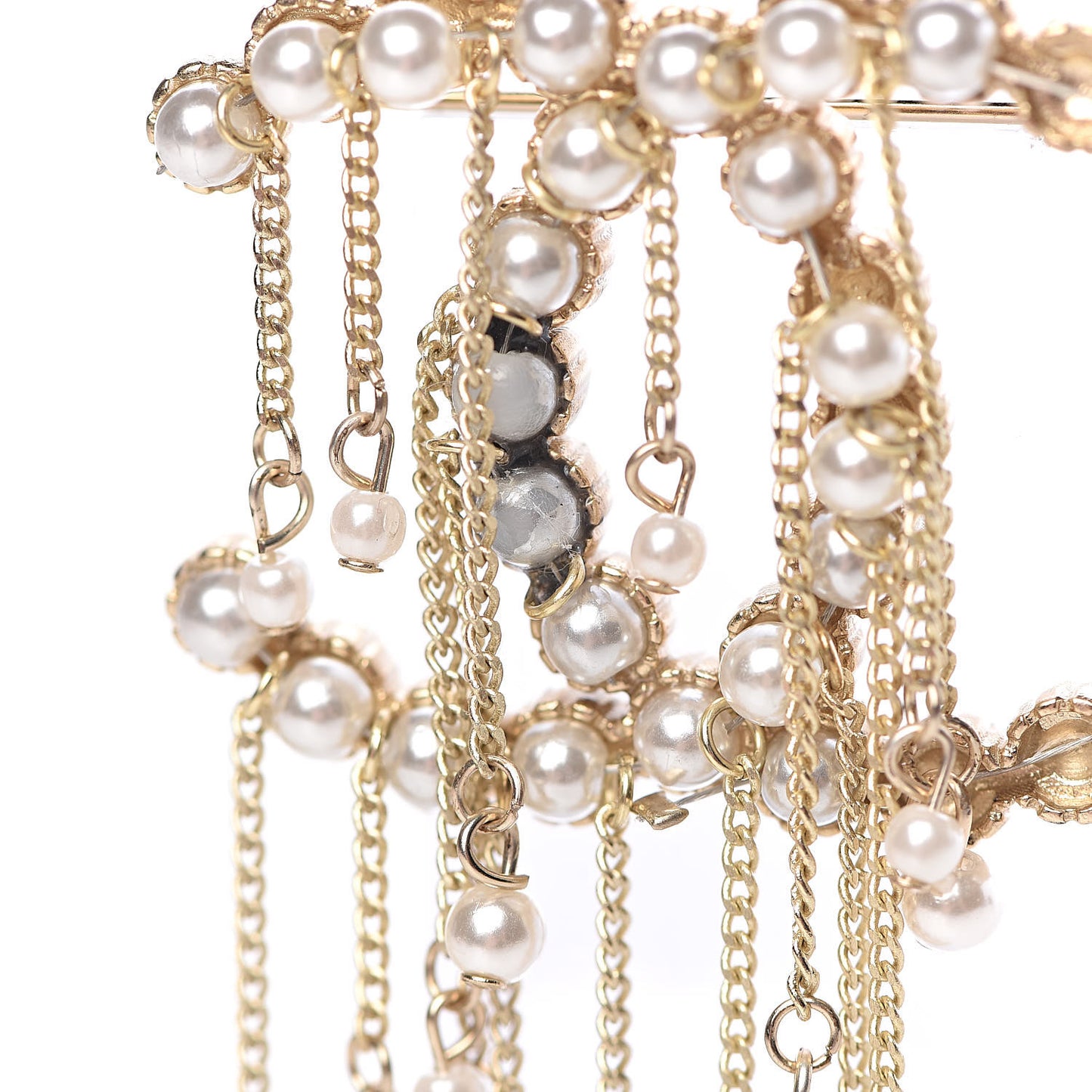 Pearl CC Dangle Brooch Gold