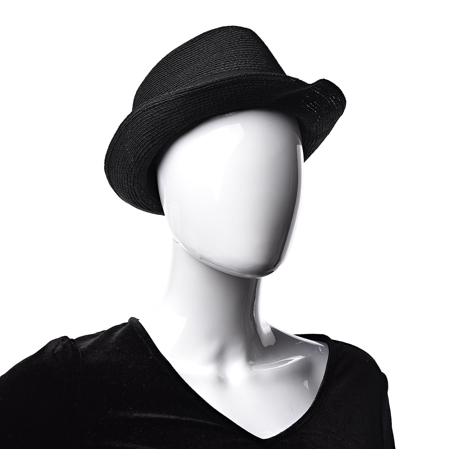 Chanel Straw CC Fedora Hat M Black 2 of 5