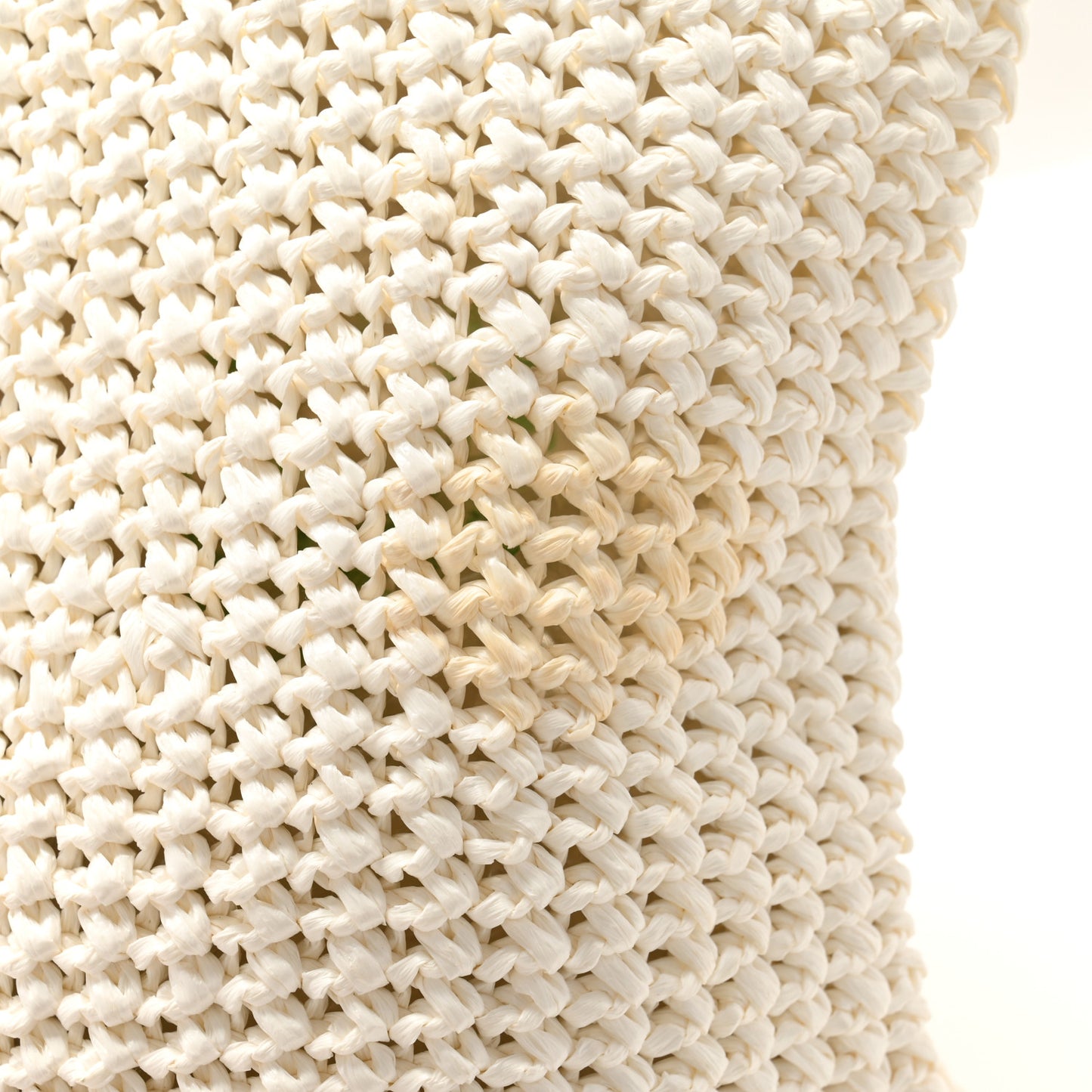 Yarn Raffia Effect Crochet Embroidered Large Logo Tote White
