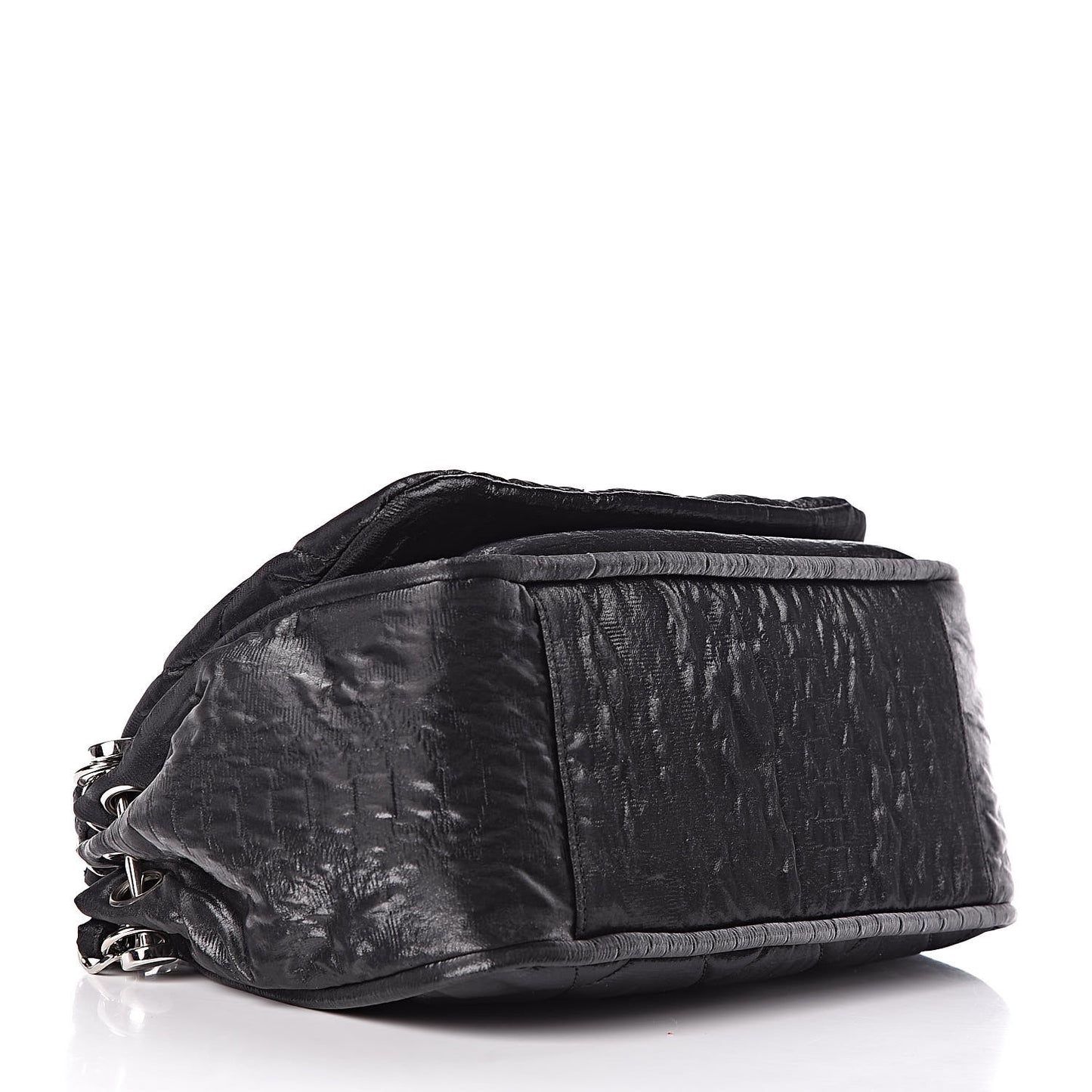 Crinkled Coated Canvas Quilted Flap Black