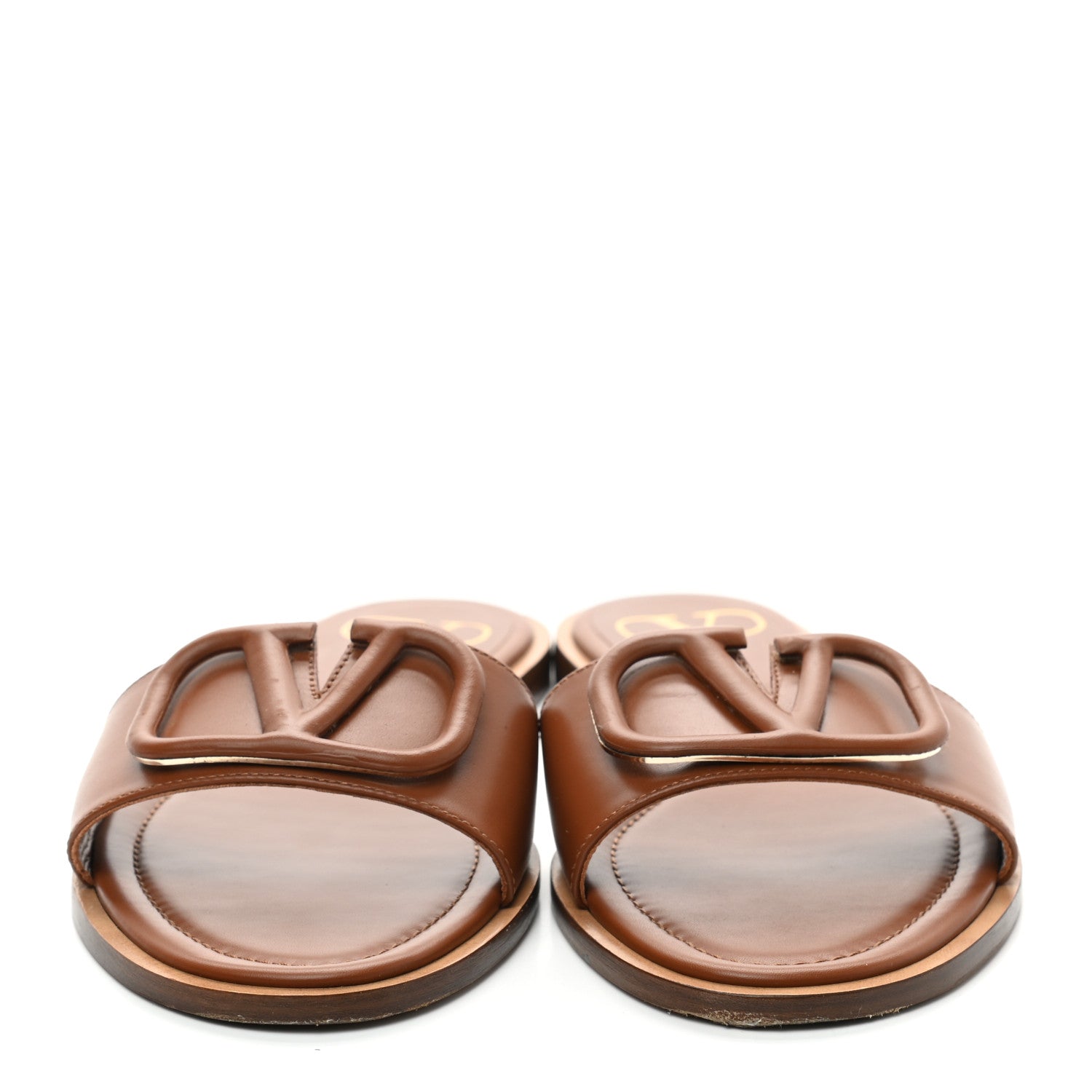 Valentino Garavani Calfskin Vlogo Flat Slide Sandals 36.5 Saddle Brown 2 of 10