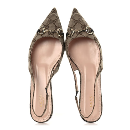 Gucci Monogram Horsebit Womens Slingback Ballet Flat 40.5 Beige Ebony Cocoa 2 of 11
