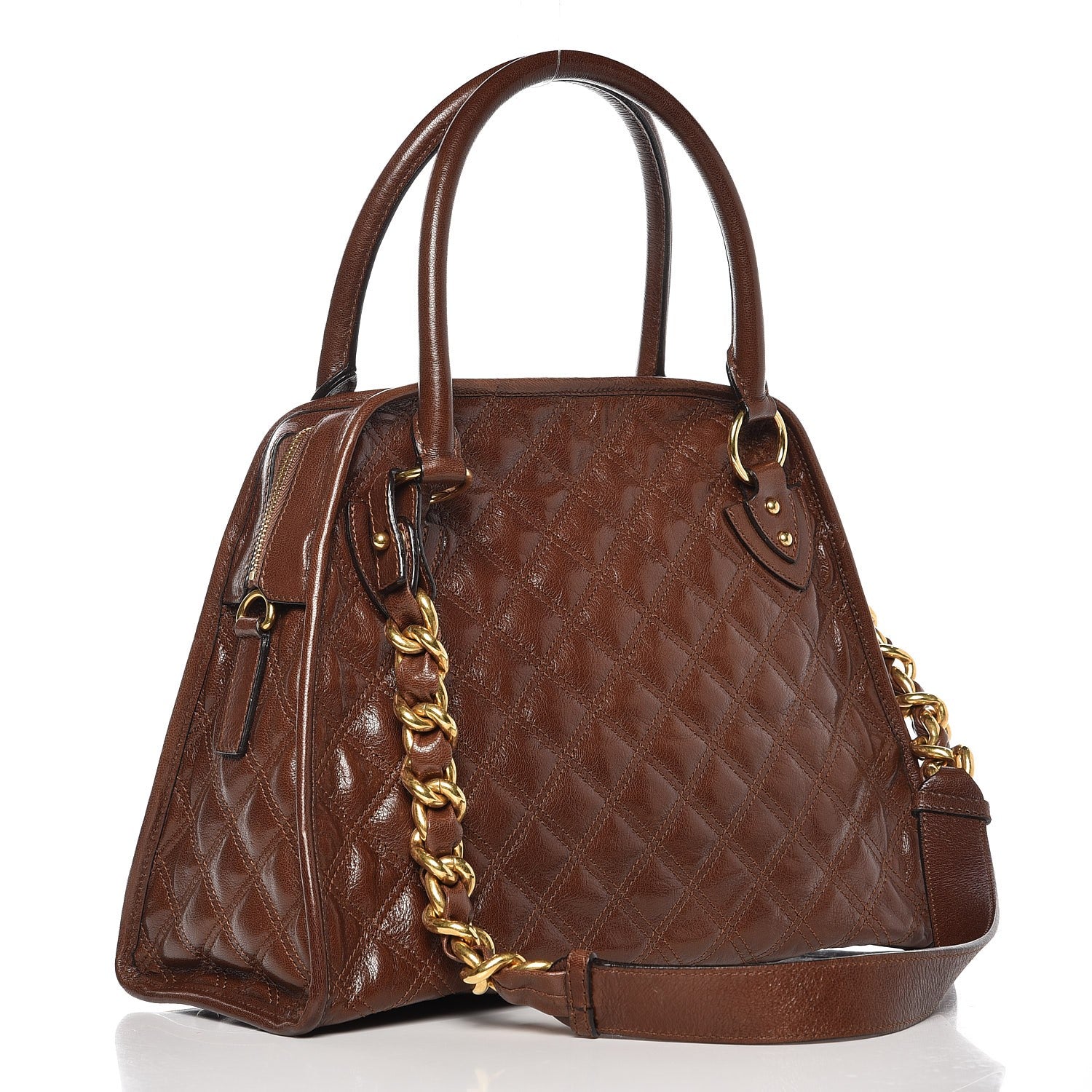Marc Jacobs Lacquered Goatskin Quilting Class Satchel Cognac 3 of 9