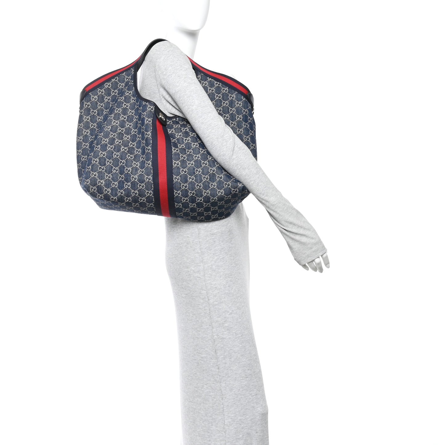 Denim GG Monogram Web Large Giglio Tote Blue
