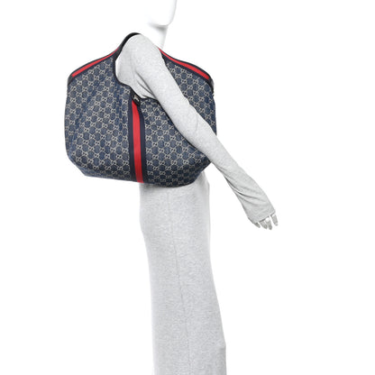 Gucci Denim GG Monogram Web Large Giglio Tote Blue 2 of 9