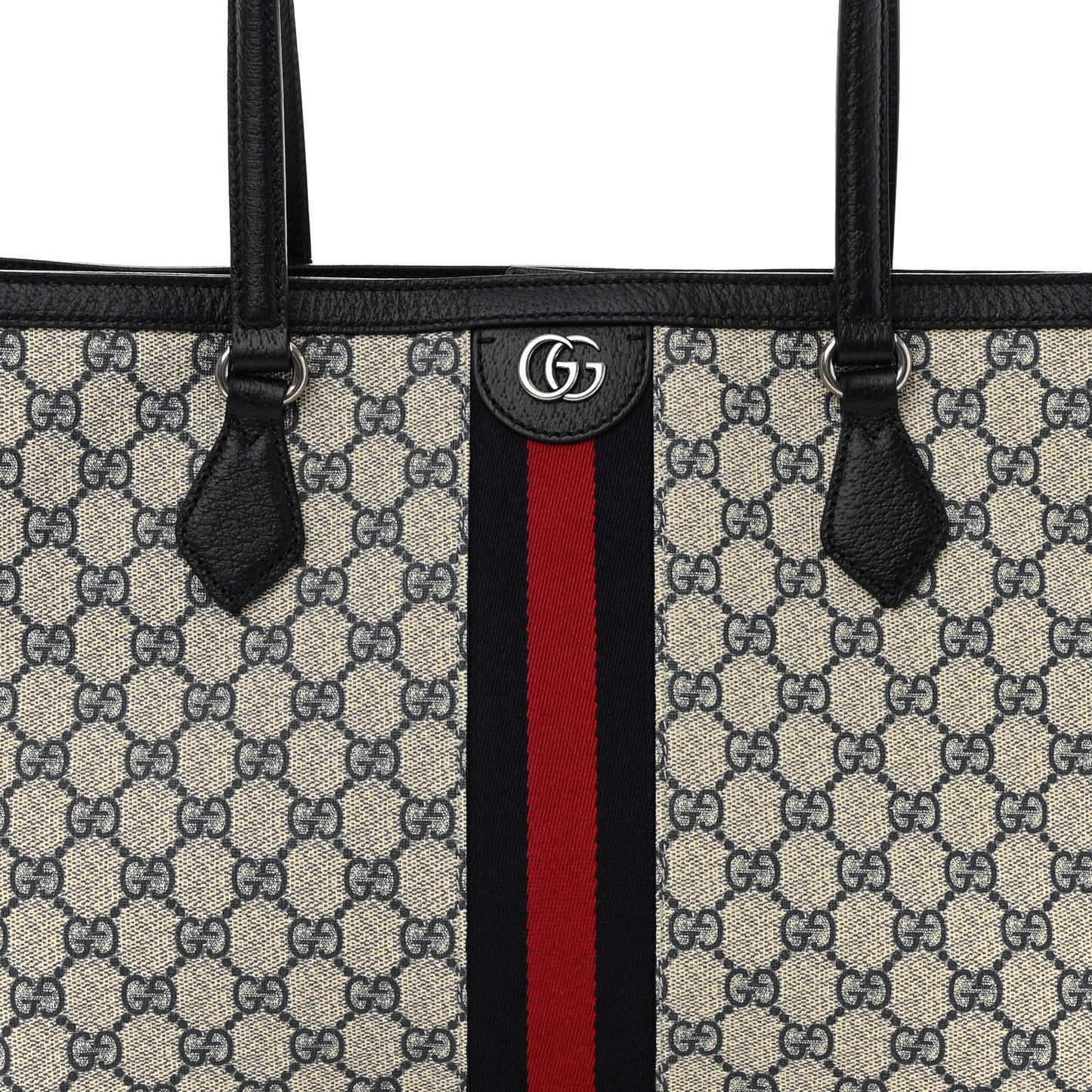 GG Supreme Monogram Textured Calfskin Web Medium Ophidia Shopping Tote Beige Blue