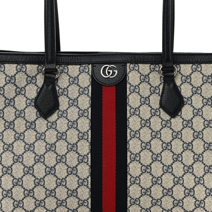 Gucci GG Supreme Monogram Textured Calfskin Web Medium Ophidia Shopping Tote Beige Blue 7 of 9