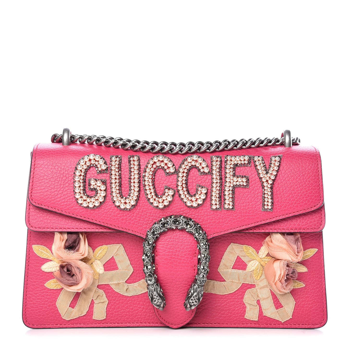 Pebbled Calfskin Embellished Guccify Small Dionysus Shoulder Bag Rosa