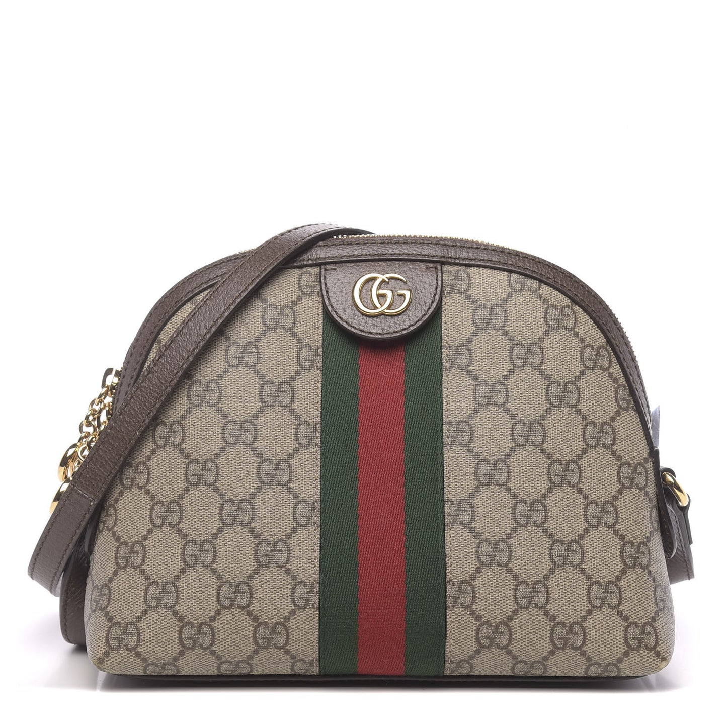 GG Supreme Monogram Textured Dollar Calfskin Web Small Ophidia Dome Shoulder Bag Beige Ebony New Acero