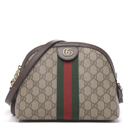 Gucci GG Supreme Monogram Textured Dollar Calfskin Web Small Ophidia Dome Shoulder Bag Beige Ebony New Acero 1 of 12